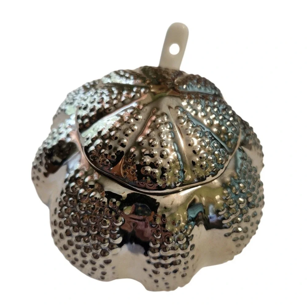 Williams Sonoma Silver Ceramic Sea‎ Urchin Sugar Bowl with Lid and Spoon Coastal
